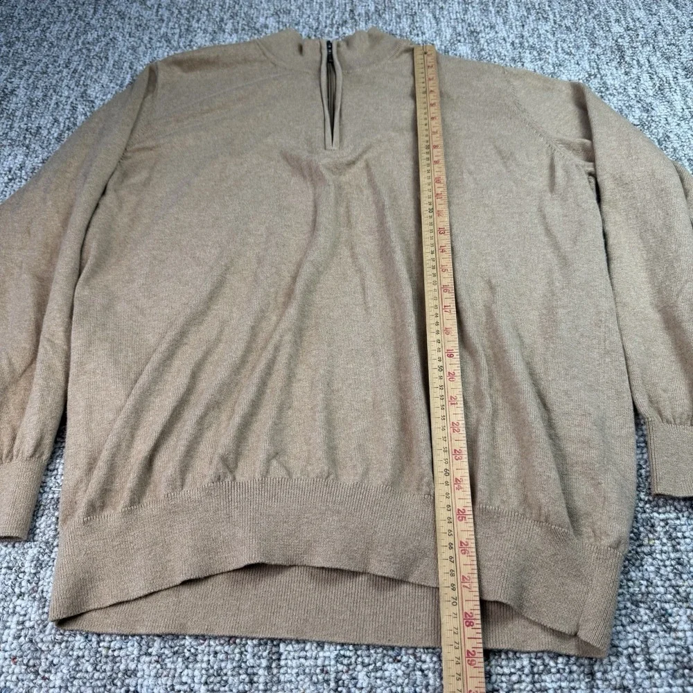 LL Bean Sweater Mens XL Pullover Cotton Cashmere Regular 1/4 Zip Beige Preppy